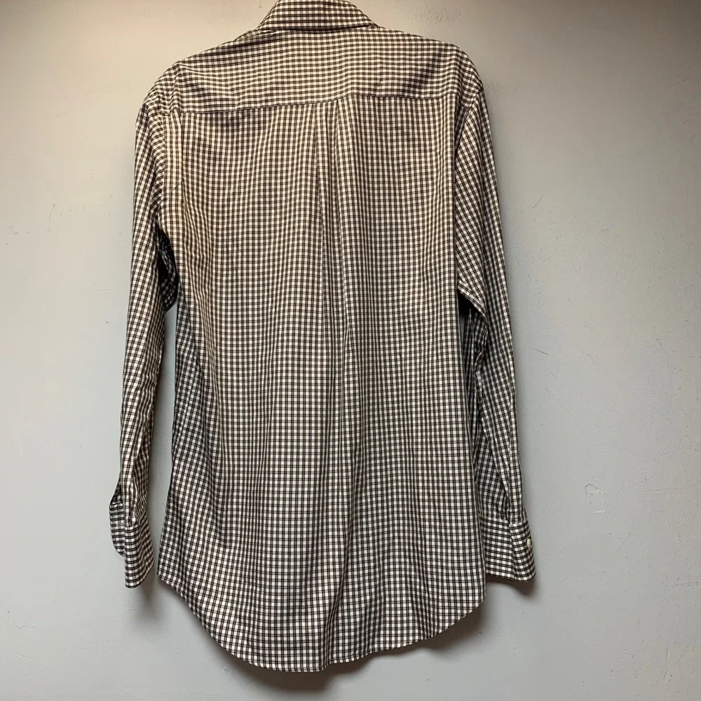 Peter Millar Crown Soft Shirt Mens Medium Brown Plaid Silk Blend Excellent LS